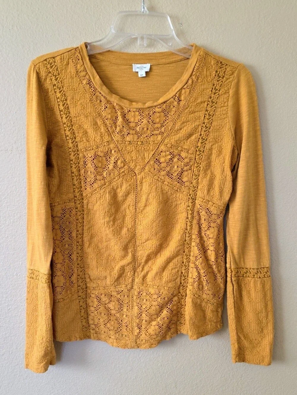 Anthropologie Eze Sur Mer Mustard Piana Eyelet Boho Top - Size XS